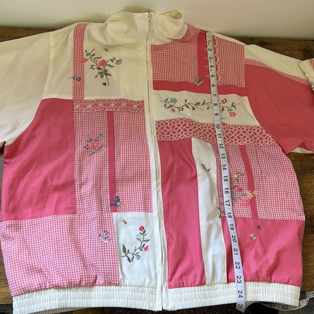 Vintage Koret Francisca Pink Flower Patchwork Zip Up Windbreaker Jacket - Picture 10 of 14